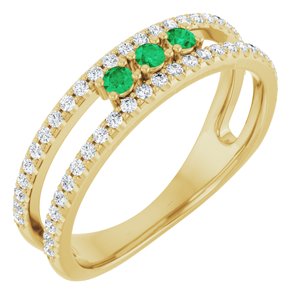14K Yellow Chatham® Lab-Created Emerald & 1/4 CTW Diamond Ring    